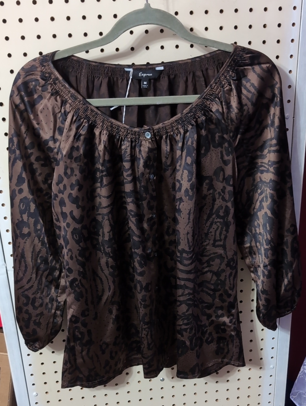 Express Brown and Black Animal Print Peasant Blouse